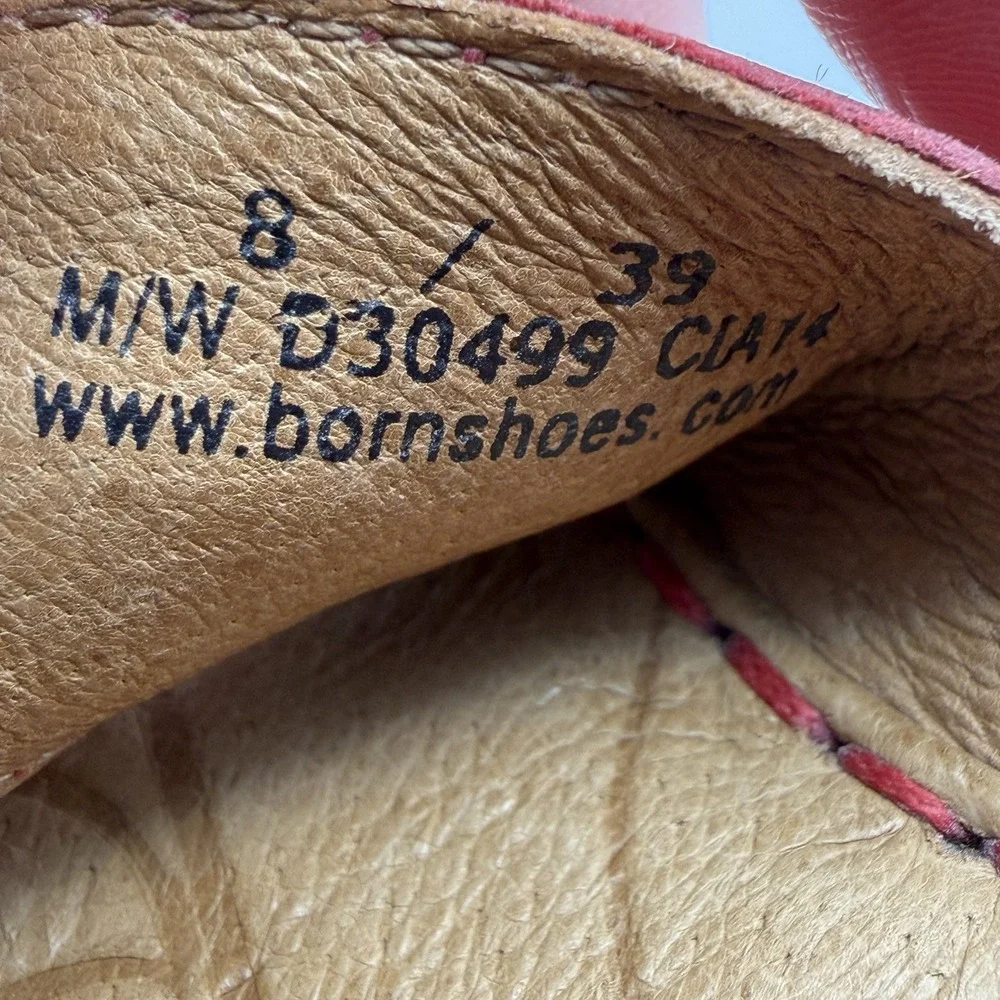 Born Women's Sandal Red Leather US Sz 8 Wedge Slip On Casual Comfort Shoes